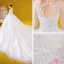 Romantisk Vita Brud Bröllopsklänningar 2020 Balklänning V-Hals 3/4 ärm Halterneck Appliqués Spets Blomma Beading Cathedral Train