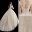 Chic / Belle Champagne La Mariée Robe De Mariée 2020 Robe Boule Transparentes Encolure Dégagée 3/4 Manches Dos Nu Appliques Perlage Train De Balayage Volants