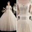 Chic / Belle Champagne La Mariée Robe De Mariée 2020 Robe Boule Transparentes Encolure Dégagée 3/4 Manches Dos Nu Appliques Perlage Train De Balayage Volants