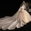 Luxe Champagne La Mariée Robe De Mariée 2020 Robe Boule De l'épaule Manches Courtes Dos Nu Glitter Tulle Perlage Appliques En Dentelle Royal Train Volants