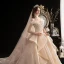 Luxe Champagne La Mariée Robe De Mariée 2020 Robe Boule De l'épaule Manches Courtes Dos Nu Glitter Tulle Perlage Appliques En Dentelle Royal Train Volants