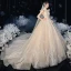 Vintage / Retro Champagne Bridal Wedding Dresses 2020 Ball Gown See-through High Neck Sleeveless Backless Appliques Lace Beading Pearl Glitter Tulle Cathedral Train Ruffle