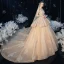 Schöne Champagner Hochzeits Brautkleider / Hochzeitskleider 2020 Ballkleid Off Shoulder Kurze Ärmel Rückenfreies Applikationen Spitze Pailletten Glanz Tülle Perlenstickerei Kathedrale Schleppe Rüschen
