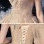 Schöne Champagner Hochzeits Brautkleider / Hochzeitskleider 2020 Ballkleid Off Shoulder Kurze Ärmel Rückenfreies Applikationen Spitze Pailletten Glanz Tülle Perlenstickerei Kathedrale Schleppe Rüschen