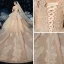 Schöne Champagner Hochzeits Brautkleider / Hochzeitskleider 2020 Ballkleid Off Shoulder Kurze Ärmel Rückenfreies Applikationen Spitze Pailletten Glanz Tülle Perlenstickerei Kathedrale Schleppe Rüschen