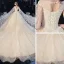 Romantic Champagne Bridal Wedding Dresses 2020 Ball Gown See-through Scoop Neck Short Sleeve Backless Appliques Lace Beading Crystal Cathedral Train Ruffle