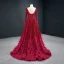 Scintillantes Rouge Paillettes Tapis rouge Robe De Soirée 2020 Princesse Encolure Dégagée Manches Longues Plumes Train De Balayage Volants Dos Nu Robe De Ceremonie