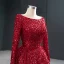 Scintillantes Rouge Paillettes Tapis rouge Robe De Soirée 2020 Princesse Encolure Dégagée Manches Longues Plumes Train De Balayage Volants Dos Nu Robe De Ceremonie