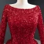 Scintillantes Rouge Paillettes Tapis rouge Robe De Soirée 2020 Princesse Encolure Dégagée Manches Longues Plumes Train De Balayage Volants Dos Nu Robe De Ceremonie