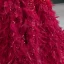 Scintillantes Rouge Paillettes Tapis rouge Robe De Soirée 2020 Princesse Encolure Dégagée Manches Longues Plumes Train De Balayage Volants Dos Nu Robe De Ceremonie