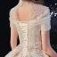 Vintage / Retro Champagne Bridal Wedding Dresses 2020 Ball Gown High Neck Short Sleeve Backless Appliques Lace Flower Handmade  Beading Royal Train