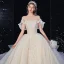 Best Champagne Bridal Wedding Dresses 2020 Ball Gown Off-The-Shoulder Short Sleeve Backless Appliques Lace Beading Glitter Tulle Royal Train