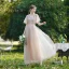 Affordable Champagne Bridesmaid Dresses 2020 A-Line / Princess Backless Appliques Lace Floor-Length / Long