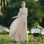Affordable Champagne Bridesmaid Dresses 2020 A-Line / Princess Backless Appliques Lace Floor-Length / Long