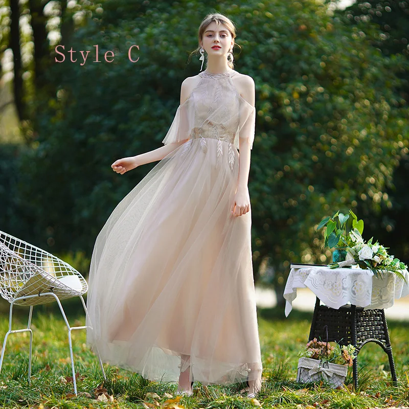 Affordable Champagne Bridesmaid Dresses 2020 A-Line Princess Backless Appliques Lace