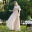 Affordable Champagne Bridesmaid Dresses 2020 A-Line / Princess Backless Appliques Lace Floor-Length / Long