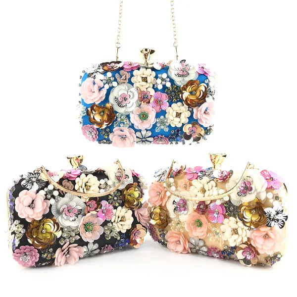 Fée Des Fleurs Bleu Roi Carrés Pochette 2020 Métal Perlage Fait main Fleur