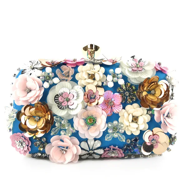 Fée Des Fleurs Bleu Roi Carrés Pochette 2020 Métal Perlage Fait main Fleur