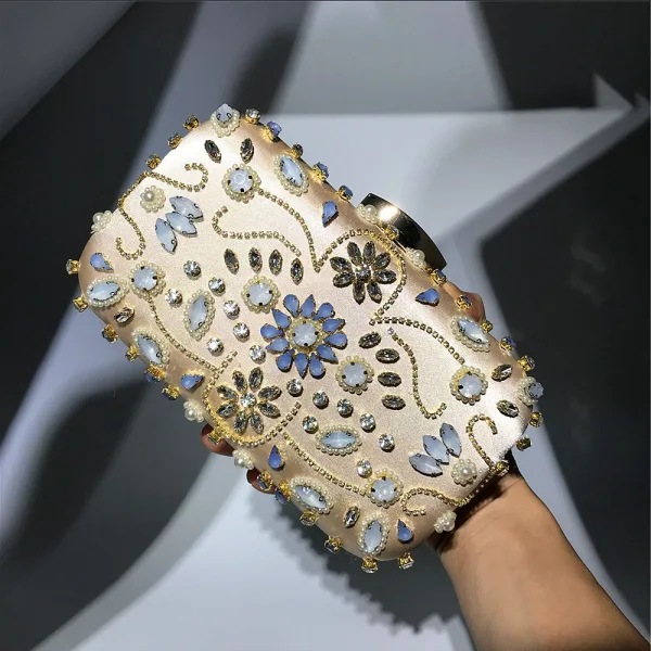 Chic / Beautiful Gold Square Clutch Bags 2020 Metal Beading Rhinestone