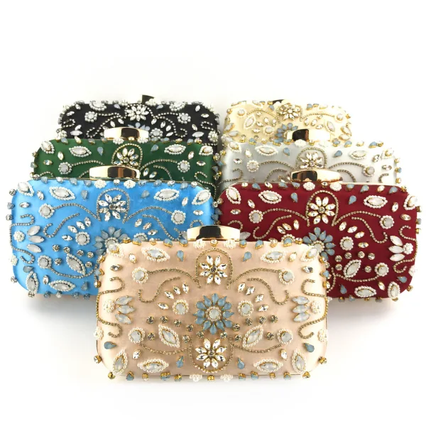 Chic / Beautiful Gold Square Clutch Bags 2020 Metal Beading Rhinestone
