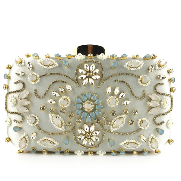 Chic / Beautiful Gold Square Clutch Bags 2020 Metal Beading Rhinestone