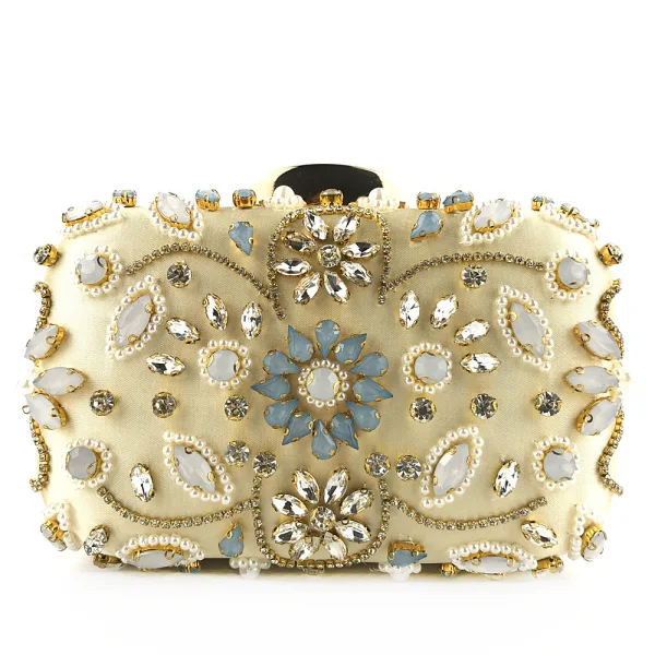 Chic / Beautiful Gold Square Clutch Bags 2020 Metal Beading Rhinestone