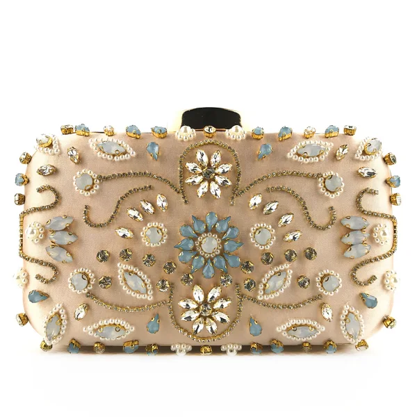 Chic / Beautiful Gold Square Clutch Bags 2020 Metal Beading Rhinestone