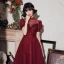 Vintage / Originale Bordeaux Robe De Soirée 2020 Princesse Col Haut Gonflée Manches Courtes Perlage Paillettes Glitter Tulle Longueur Cheville Volants Dos Nu Robe De Ceremonie