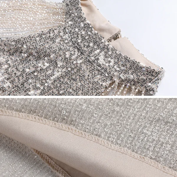 Glitzernden Silber Abendkleider 2020 Meerjungfrau Rundhalsausschnitt Ärmellos Pailletten Perlenstickerei Sweep / Pinsel Zug Rüschen Festliche Kleider