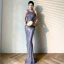 Fashion Purple Evening Dresses  2020 Trumpet / Mermaid Scoop Neck Sleeveless Sequins Tassel Floor-Length / Long Ruffle Backless Formal Dresses