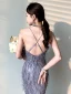 Fashion Purple Evening Dresses  2020 Trumpet / Mermaid Scoop Neck Sleeveless Sequins Tassel Floor-Length / Long Ruffle Backless Formal Dresses