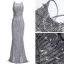 Fashion Purple Evening Dresses  2020 Trumpet / Mermaid Scoop Neck Sleeveless Sequins Tassel Floor-Length / Long Ruffle Backless Formal Dresses