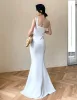 Modest / Simple White Evening Dresses  2020 Trumpet / Mermaid One-Shoulder Sleeveless Split Front Floor-Length / Long Backless Formal Dresses