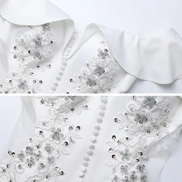 Chic / Beautiful White Evening Dresses 2020 Trumpet / Mermaid Off-The-Shoulder Short Sleeve Appliques Lace Beading Sequins Floor-Length / Long Ruffle Backless Formal Dresses