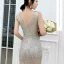 Scintillantes Argenté Paillettes Robe De Soirée 2020 Trompette / Sirène Transparentes Col v profond Sans Manches Longue Dos Nu Robe De Ceremonie