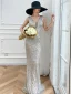 Scintillantes Argenté Paillettes Robe De Soirée 2020 Trompette / Sirène Transparentes Col v profond Sans Manches Longue Dos Nu Robe De Ceremonie