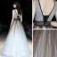 Sexy Braun Farbverlauf Weiß Ballkleider 2020 Ballkleid Durchsichtige Tiefer V-Ausschnitt Ärmellos Stoffgürtel Glanz Tülle Lange Rüschen Rückenfreies Festliche Kleider