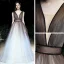 Sexy Braun Farbverlauf Weiß Ballkleider 2020 Ballkleid Durchsichtige Tiefer V-Ausschnitt Ärmellos Stoffgürtel Glanz Tülle Lange Rüschen Rückenfreies Festliche Kleider