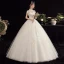 Affordable White Outdoor / Garden Wedding Dresses 2020 Ball Gown High Neck Short Sleeve Backless Appliques Lace Sequins Beading Pearl Floor-Length / Long Ruffle