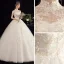 Affordable White Outdoor / Garden Wedding Dresses 2020 Ball Gown High Neck Short Sleeve Backless Appliques Lace Sequins Beading Pearl Floor-Length / Long Ruffle