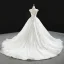 Luxus / Herrlich Weiß Hochzeits Brautkleider / Hochzeitskleider 2020 Ballkleid Durchsichtige Stehkragen Ärmellos Rückenfreies Handgefertigt Perlenstickerei Glanz Tülle Kapelle-Schleppe