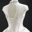 Luxus / Herrlich Weiß Hochzeits Brautkleider / Hochzeitskleider 2020 Ballkleid Durchsichtige Stehkragen Ärmellos Rückenfreies Handgefertigt Perlenstickerei Glanz Tülle Kapelle-Schleppe