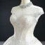 Luxus / Herrlich Weiß Hochzeits Brautkleider / Hochzeitskleider 2020 Ballkleid Durchsichtige Stehkragen Ärmellos Rückenfreies Handgefertigt Perlenstickerei Glanz Tülle Kapelle-Schleppe