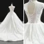 Luxus / Herrlich Weiß Hochzeits Brautkleider / Hochzeitskleider 2020 Ballkleid Durchsichtige Stehkragen Ärmellos Rückenfreies Handgefertigt Perlenstickerei Glanz Tülle Kapelle-Schleppe