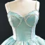 Luxury / Gorgeous Mint Green Satin Prom Dresses 2020 Ball Gown Spaghetti Straps Sleeveless Beading Floor-Length / Long Ruffle Backless Formal Dresses