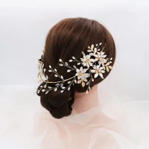 Elegante Gold Kopfschmuck 2020 Metall Strass Kristall Blumen Haarschmuck Braut