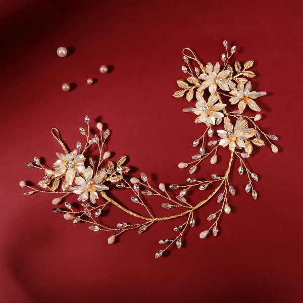 Elegant Gold Headpieces 2020 Metal Rhinestone Crystal Flower Bridal Hair Accessories