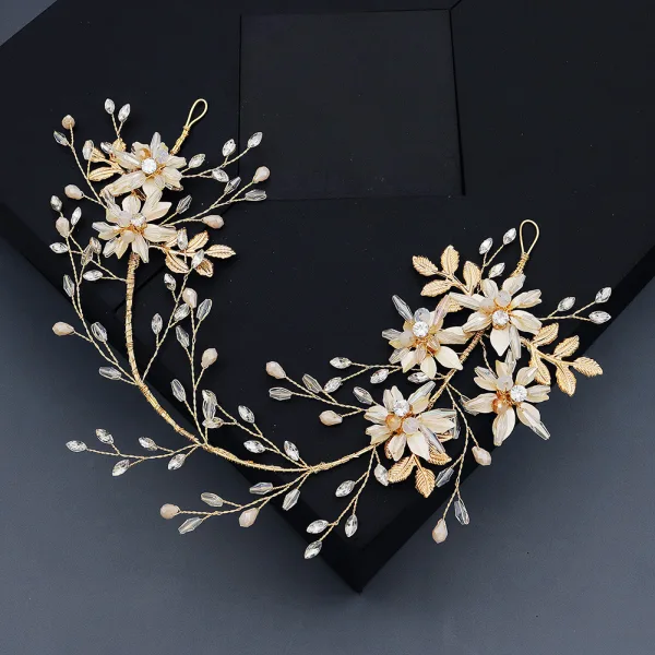 Elegant Gold Headpieces 2020 Metal Rhinestone Crystal Flower Bridal Hair Accessories