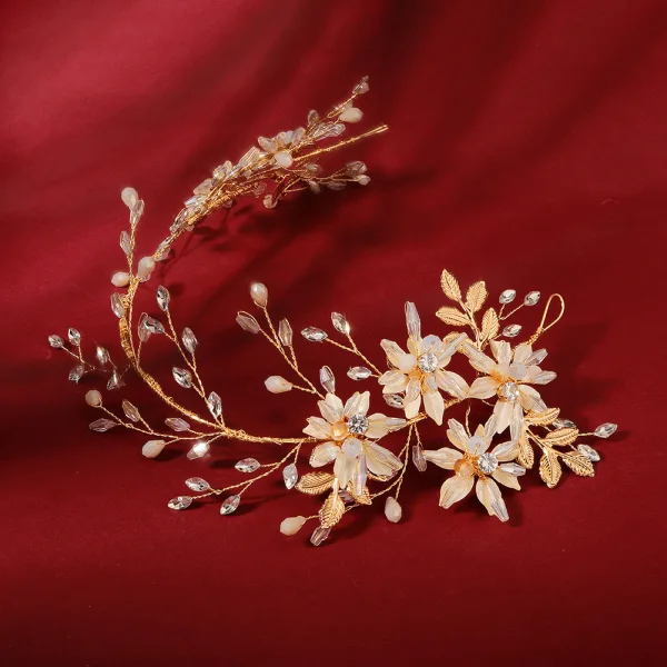 Elegant Gold Headpieces 2020 Metal Rhinestone Crystal Flower Bridal Hair Accessories
