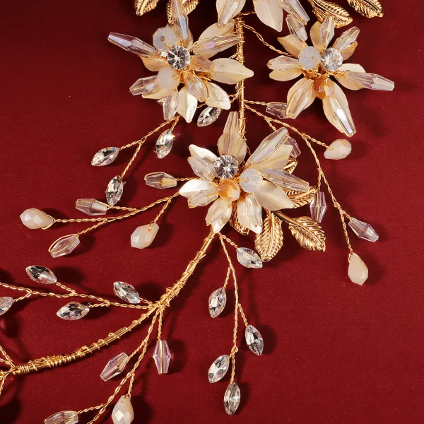 Elegant Gold Headpieces 2020 Metal Rhinestone Crystal Flower Bridal Hair Accessories